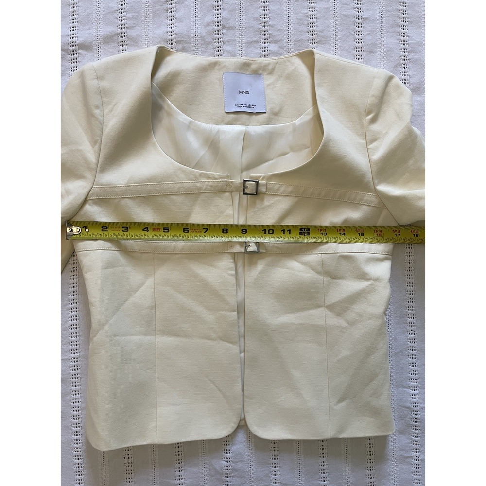 MANGO Double Buckle Cotton Linen Blend Cream Lined Short Blazer Size XS - Picture 12 of 13